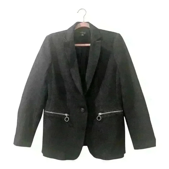Ann Taylor Charcoal Notched Lapel Stretch Lined MOTO Cyberpunk Blazer Size 10 - Picture 1 of 9